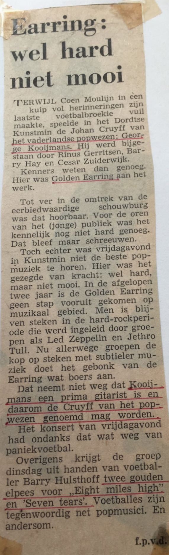 Golden Earring show review June 1972 Dordrecht - Schouwburg Kunstmin